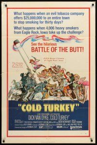 3e172 COLD TURKEY 1sh '71 Dick Van Dyke & entire town quits smoking cigarettes, great art!