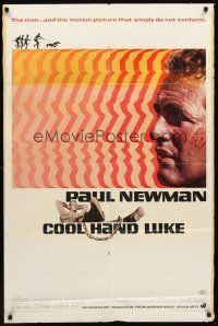 3e189 COOL HAND LUKE 1sh '67 Paul Newman prison escape classic, cool art by James Bama!