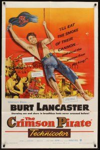 3e204 CRIMSON PIRATE 1sh '52 great image of barechested Burt Lancaster swinging on rope!