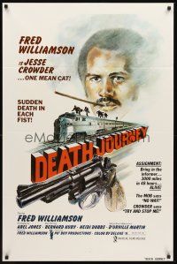 3e229 DEATH JOURNEY 1sh '75 Fred Williamson, cool train and gun artwork design!