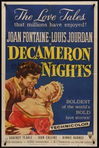 3e233 DECAMERON NIGHTS style A 1sh '53 Hugo Fregonese directed, Joan Fontaine & Louis Jourdan!