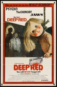 3e234 DEEP RED 1sh '77 Dario Argento, creepy artwork of doll with cleaver hanging from noose!