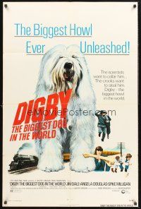 3e250 DIGBY THE BIGGEST DOG IN THE WORLD 1sh '74 cool giant artwork of sheep dog, wacky sci-fi!