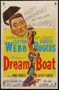 3e276 DREAM BOAT 1sh '52 sexy Ginger Rogers was professor Clifton Webb's co-star in silent movies!