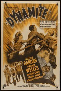 3e289 DYNAMITE 1sh '49 explosive romantic artwork of William Gargan & Virginia Welles!