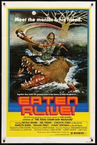 3e294 EATEN ALIVE 1sh '77 Tobe Hooper, wild horror artwork of madman w/scythe & alligator!