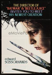 3e297 EDWARD SCISSORHANDS 1sh '90 Tim Burton classic, best close up of scarred Johnny Depp!