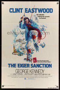 3e298 EIGER SANCTION 1sh '75 Clint Eastwood's lifeline was held by the assassin he hunted!