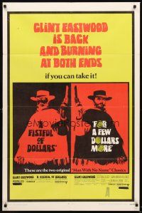 3e347 FISTFUL OF DOLLARS/FOR A FEW DOLLARS MORE 1sh '69 Eastwood is back & burning at both ends!