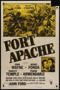 3e372 FORT APACHE style A 1sh R53 John Wayne, Henry Fonda, Shirley Temple, McLaglen, plus cool art!