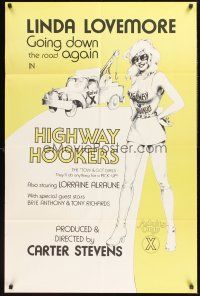 3e466 HIGHWAY HOOKERS 1sh '76 Linda Lovemore is going down the road again, sex!