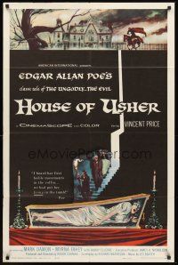 3e485 HOUSE OF USHER 1sh '60 Edgar Allan Poe's tale of the ungodly & evil, art by Reynold Brown!