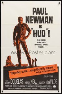 3e489 HUD 1sh '63 Paul Newman is the man with the barbed wire soul, Martin Ritt classic!