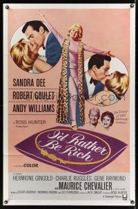 3e495 I'D RATHER BE RICH 1sh '64 sexy Sandra Dee between Robert Goulet & Andy Williams!