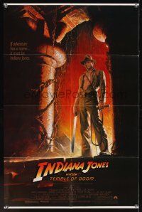 3e499 INDIANA JONES & THE TEMPLE OF DOOM 1sh '84 full-length art of Harrison Ford by Bruce Wolfe!