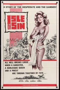 3e506 ISLE OF SIN 1sh '62 half-clad sexy castaway, the desperate and the damned!
