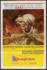 3e521 KHARTOUM style A 1sh '66 art of Charlton Heston & Laurence Olivier, Cinerama adventure!