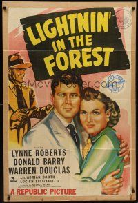 3e556 LIGHTNIN' IN THE FOREST 1sh '48 artwork of Lynne Roberts, Donald Barry & Warren Douglas!