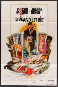 3e559 LIVE & LET DIE 1sh '73 art of Roger Moore as James Bond by Robert McGinnis!