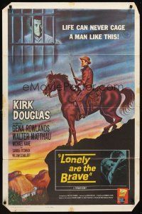 3e564 LONELY ARE THE BRAVE int'l 1sh '62 Kirk Douglas classic, who was strong enough to tame him?