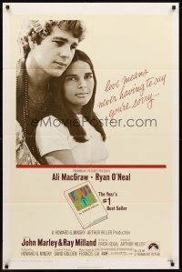 3e576 LOVE STORY 1sh '70 great romantic close up of Ali MacGraw & Ryan O'Neal!