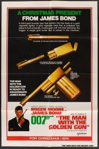 3e597 MAN WITH THE GOLDEN GUN teaser 1sh '74 a Christmas present from James Bond, cool!
