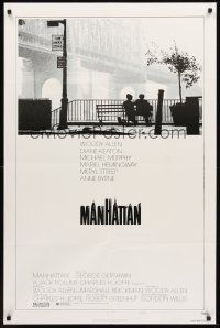 3e598 MANHATTAN style B 1sh '79 classic image of Woody Allen & Diane Keaton by bridge!
