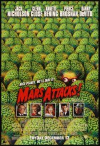 3e605 MARS ATTACKS! advance 1sh '96 directed by Tim Burton, great image of many alien brains!
