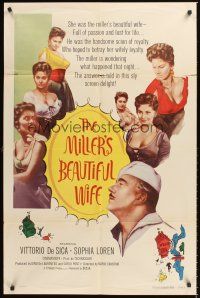 3e623 MILLER'S BEAUTIFUL WIFE 1sh '57 Vittorio De Sica, six images of sexy Sophia Loren!