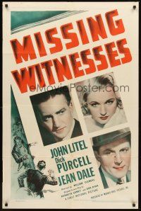 3e629 MISSING WITNESSES 1sh '37 William Clemens, close-ups of John Litel, Dick Purcell, Jean Dale!