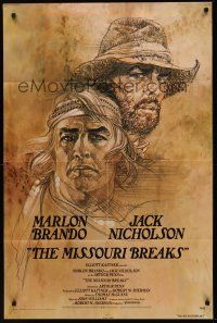 3e630 MISSOURI BREAKS advance 1sh '76 art of Marlon Brando & Jack Nicholson by Bob Peak!