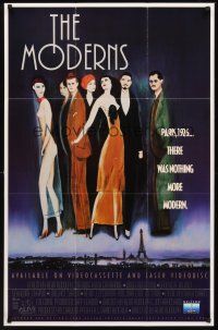 3e632 MODERNS 2-sided video 1sh '88 Alan Rudolph, Keith Carradine, cool art of trendy 1920s people!