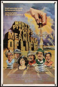 3e635 MONTY PYTHON'S THE MEANING OF LIFE 1sh '83 wacky artwork of the screwy Monty Python cast!