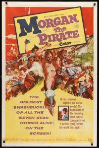 3e638 MORGAN THE PIRATE int'l 1sh '61 Morgan il pirate, barechested swashbuckler Steve Reeves!