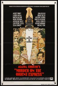 3e645 MURDER ON THE ORIENT EXPRESS 1sh '74 Agatha Christie, great art of cast by Richard Amsel!