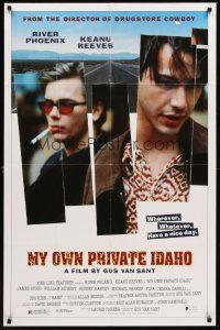 3e649 MY OWN PRIVATE IDAHO 1sh '91 close up of smoking River Phoenix & Keanu Reeves!