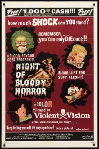 3e669 NIGHT OF BLOODY HORROR 1sh '69 blood psycho goes berserk, remember you can only die once!