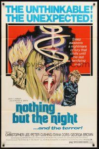 3e681 NOTHING BUT THE NIGHT 1sh '74 Christopher Lee, really wild artwork of girl's split head!