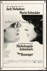 3e722 PASSENGER 1sh '75 Michelangelo Antonioni, c/u of Jack Nicholson & Maria Schneider!