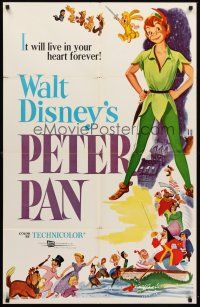 3e732 PETER PAN 1sh R58 Walt Disney animated cartoon fantasy classic, great full-length art!