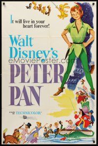3e733 PETER PAN 1sh R69 Walt Disney animated cartoon fantasy classic, great full-length art!
