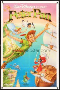 3e735 PETER PAN 1sh R89 Walt Disney animated cartoon fantasy classic, flying artwork!