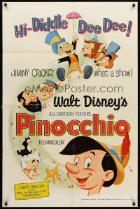 3e736 PINOCCHIO 1sh R71 Disney classic fantasy cartoon about a wooden boy who wants to be real!