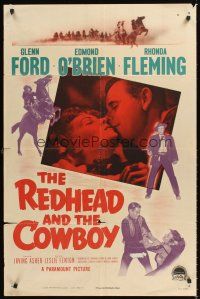 3e777 REDHEAD & THE COWBOY 1sh '51 great romantic super close up of Glenn Ford & Rhonda Fleming!