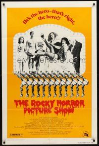 3e793 ROCKY HORROR PICTURE SHOW style B 1sh '75 Tim Curry is the hero, wacky cast portrait!