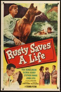3e803 RUSTY SAVES A LIFE 1sh '49 Ted Donaldson, Gloria Henry, German Shepherd dog!