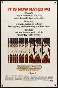 3e807 SATURDAY NIGHT FEVER rated PG 1sh '77 disco dancer John Travolta in most classic pose!