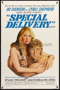 3e853 SPECIAL DELIVERY 1sh '76 art of sexy topless Cybill Shepherd & Bo Svenson with gun!