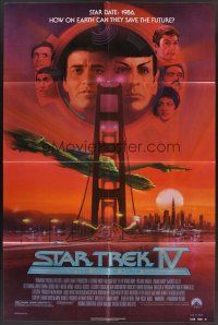 3e868 STAR TREK IV 1sh '86 cool art of Leonard Nimoy & William Shatner by Bob Peak!