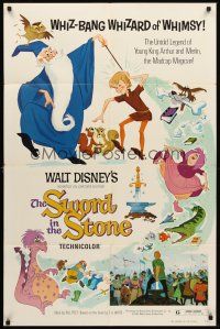 3e898 SWORD IN THE STONE 1sh R73 Disney's cartoon story of young King Arthur & Merlin the Wizard!